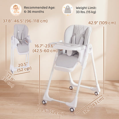 Chaise haute pliable avec double plateau et roulettes
