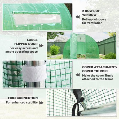 Outsunny 6.1x3x2m Tunnel Greenhouse - Heavy-Duty Galvanized Steel Frame