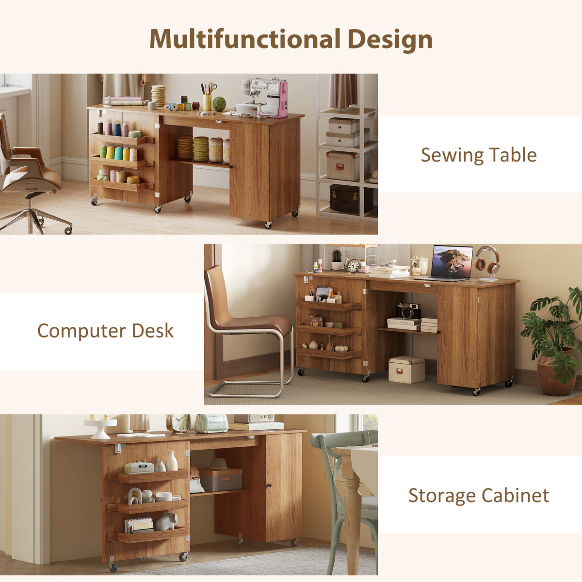 Table de couture pliante avec rangement — Bois
