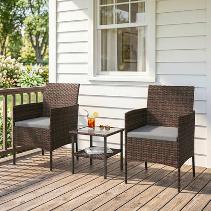 Ensemble bistrot 3 pièces rotin avec table verre — kaki