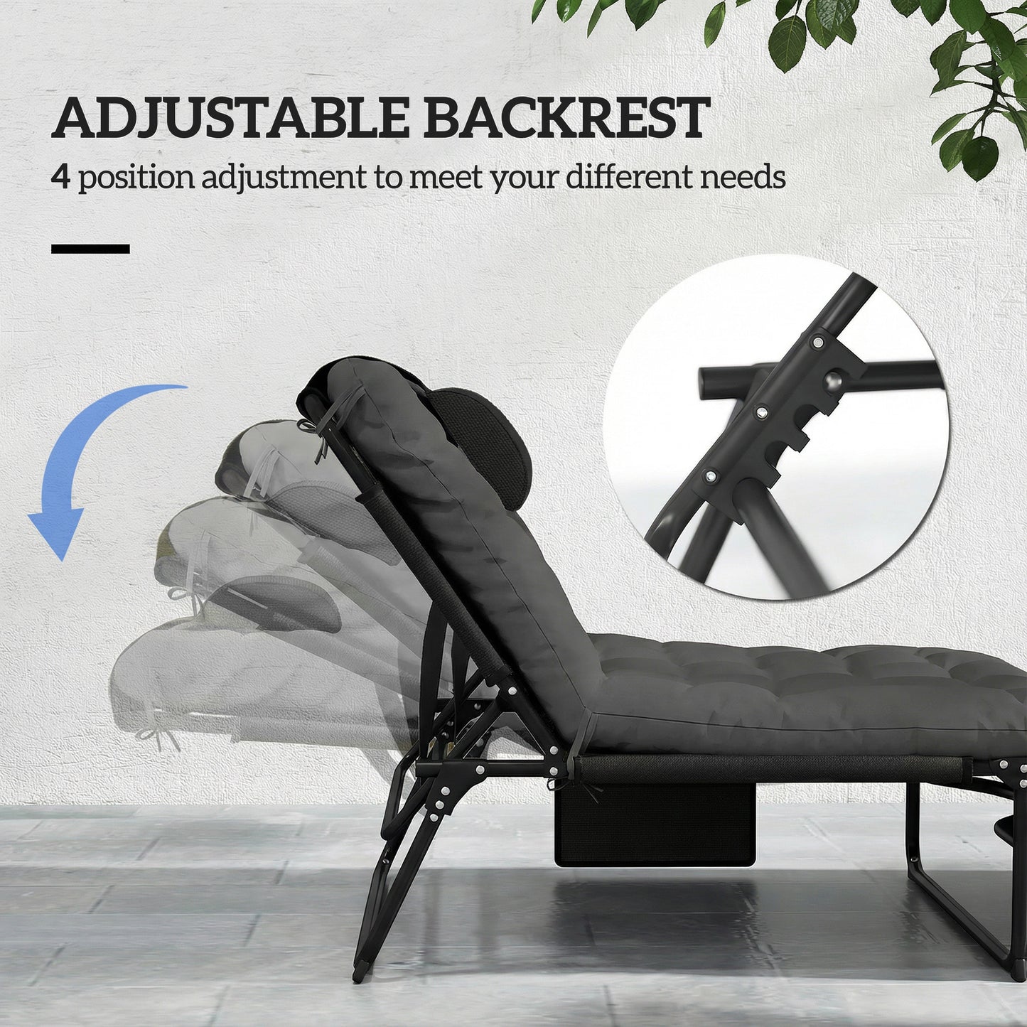 Chaise longue pliante 4 positions avec coussin