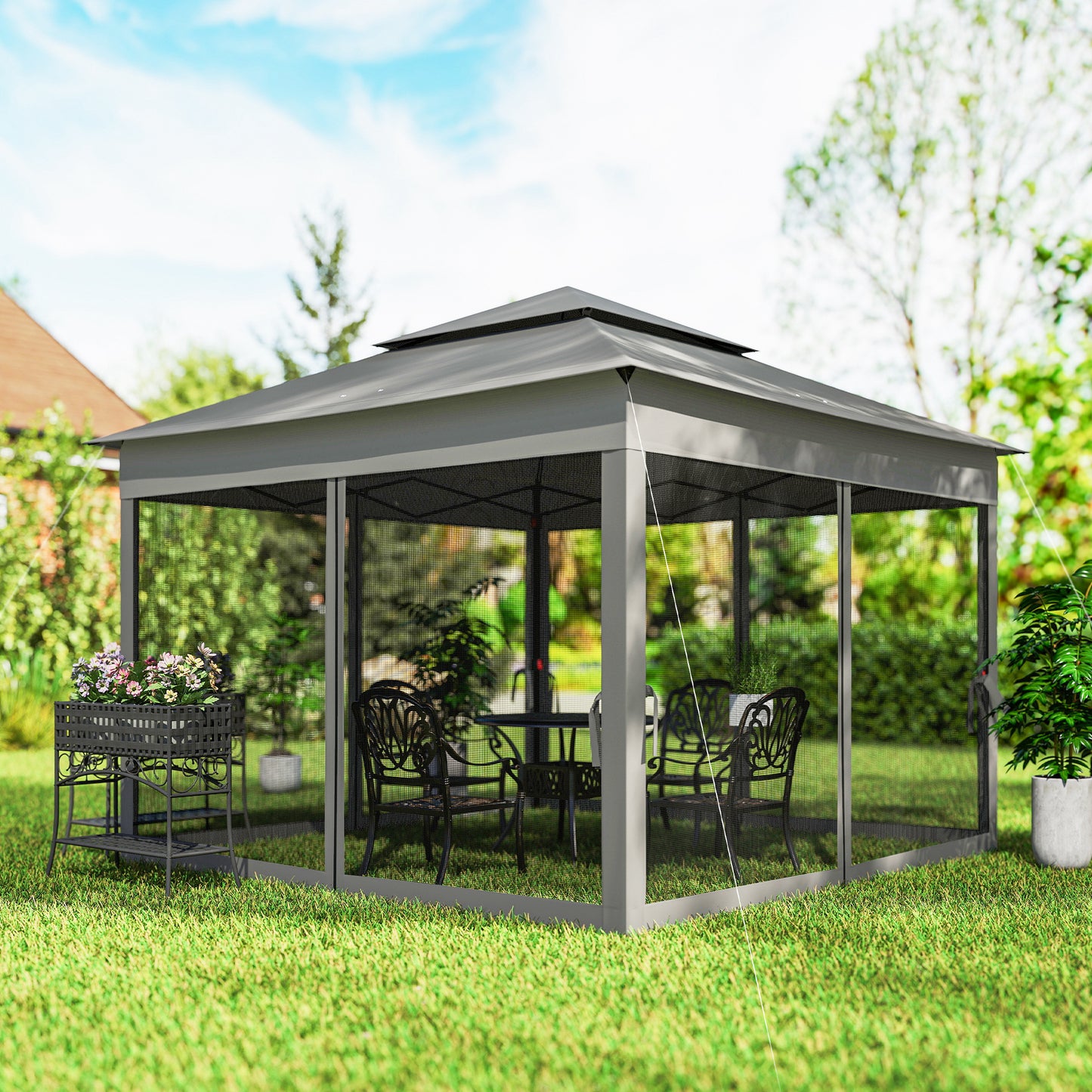 Tente pop-up 2 niveaux avec moustiquaire 335 x 335 cm
