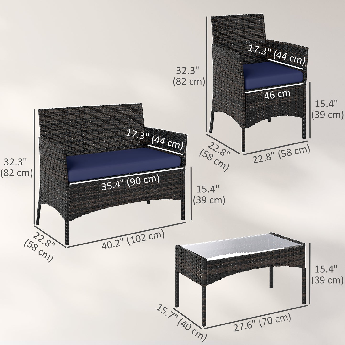 Outsunny 4-Piece Rattan Patio Set with Loveseat and Table Beige