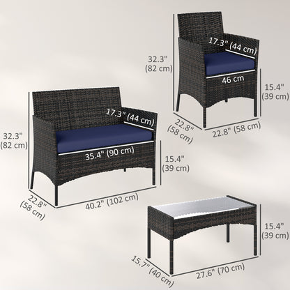 Outsunny 4-Piece Rattan Patio Set with Loveseat and Table Beige