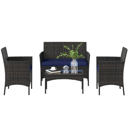 Outsunny 4-Piece Rattan Patio Set with Loveseat and Table Beige