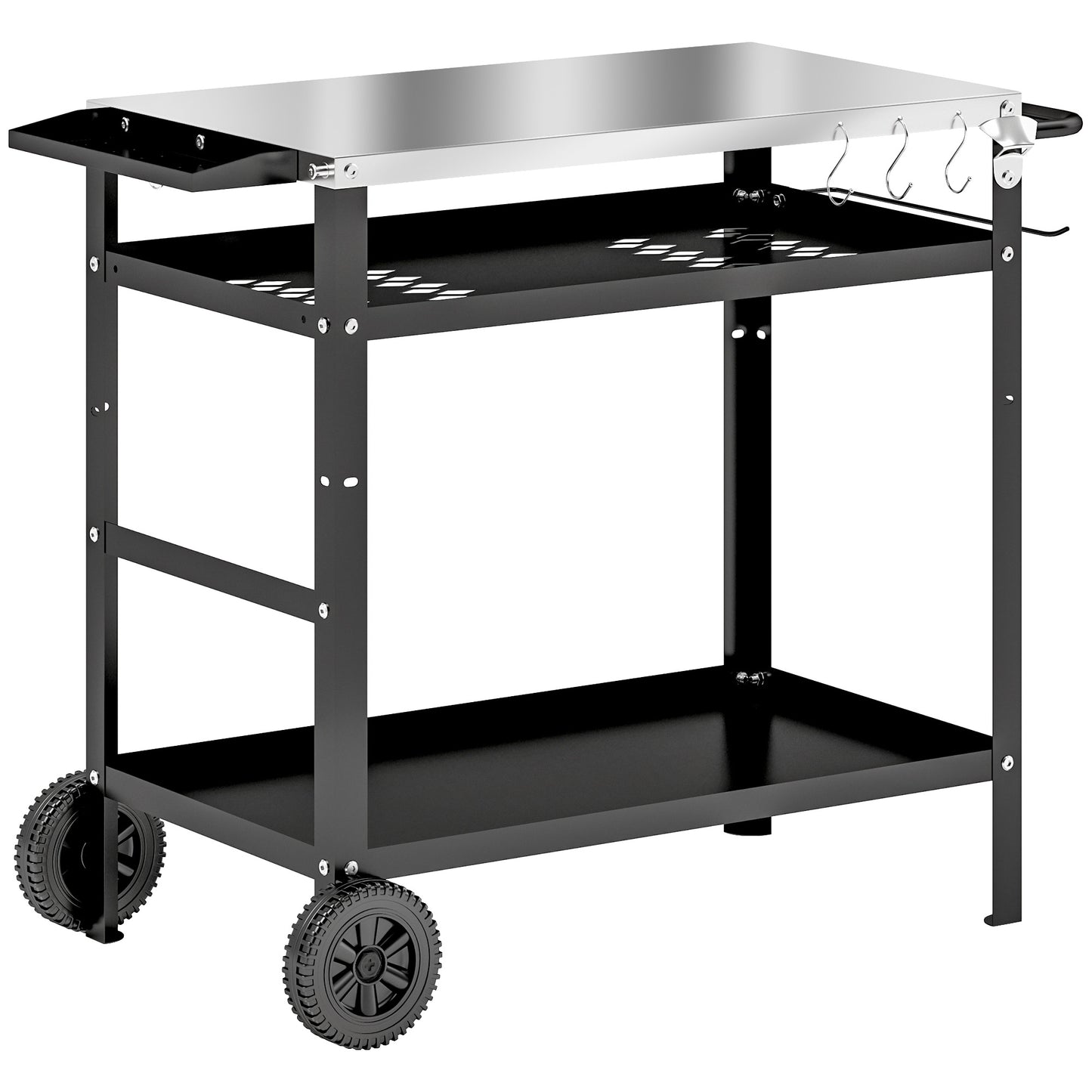 Chariot BBQ pliant acier inoxydable avec tablettes roulettes