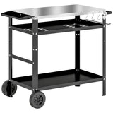 Chariot BBQ pliant acier inoxydable avec tablettes roulettes