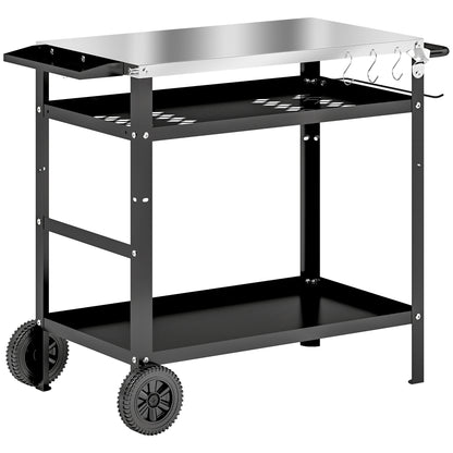 Chariot BBQ pliant acier inoxydable avec tablettes roulettes