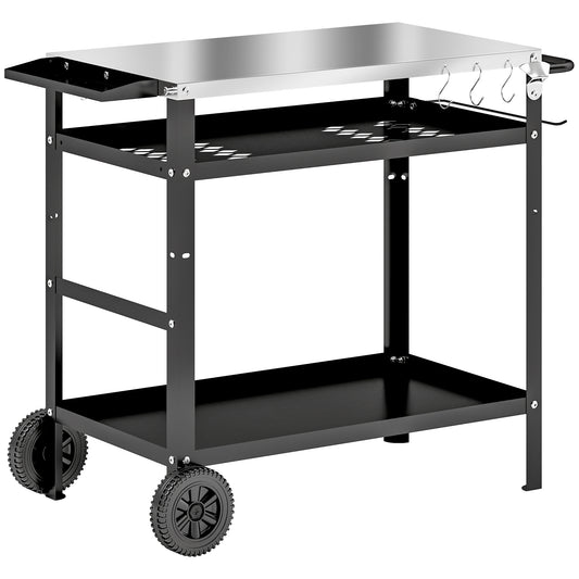 Chariot BBQ pliant acier inoxydable avec tablettes roulettes