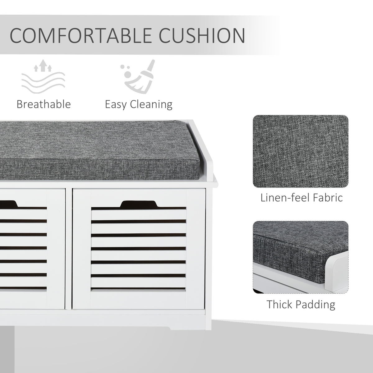 Banc de rangement pour chaussures rembourré avec 3 tiroirs