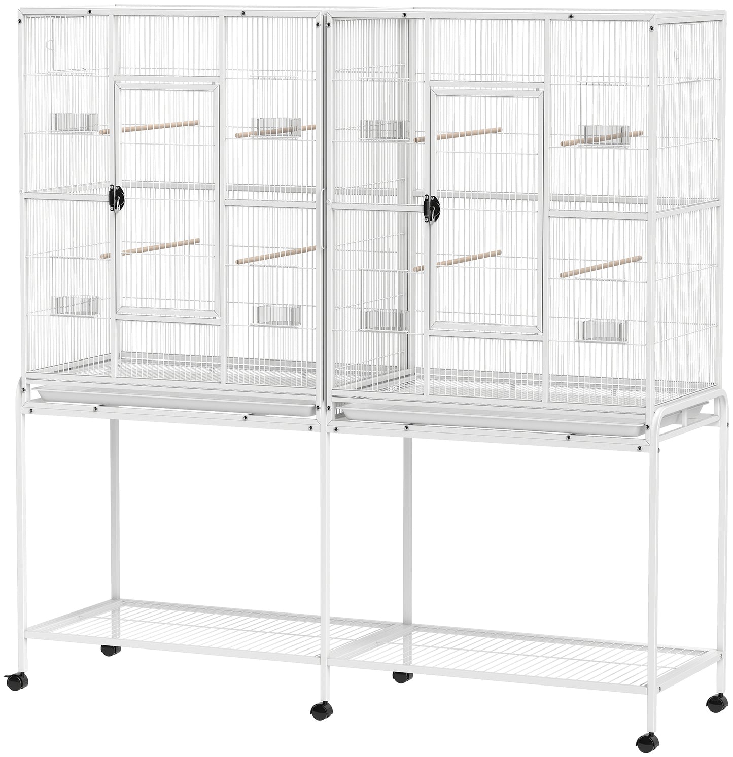 Grande cage à oiseaux sur roulettes avec perchoirs