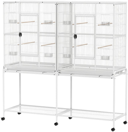 Grande cage à oiseaux sur roulettes avec perchoirs