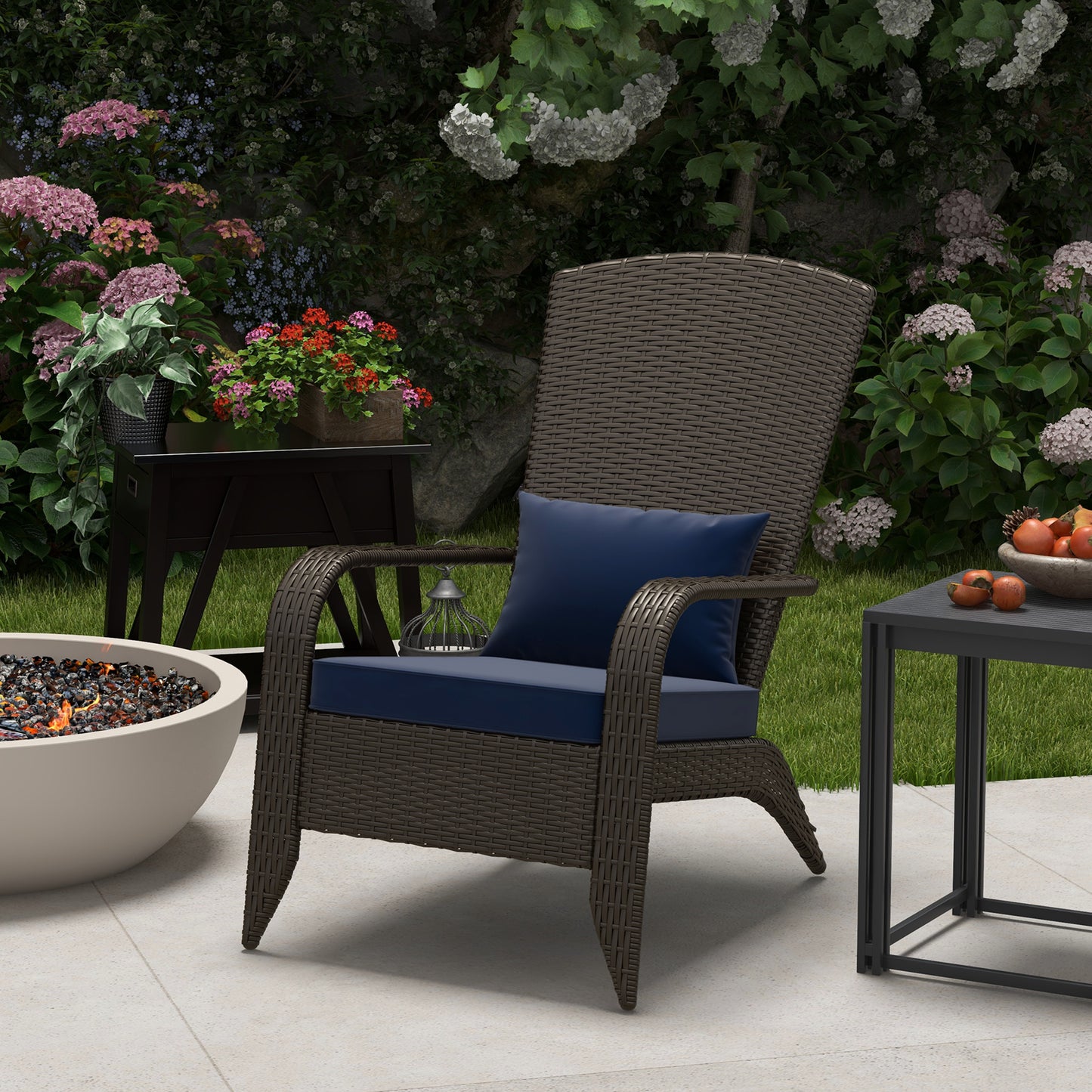 Fauteuil Adirondack rotin extérieur avec coussins