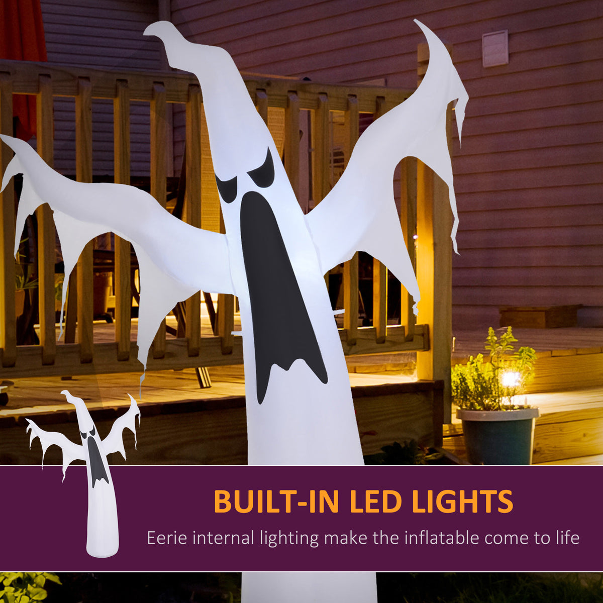 Fantôme gonflable Halloween 6pi LED blanc
