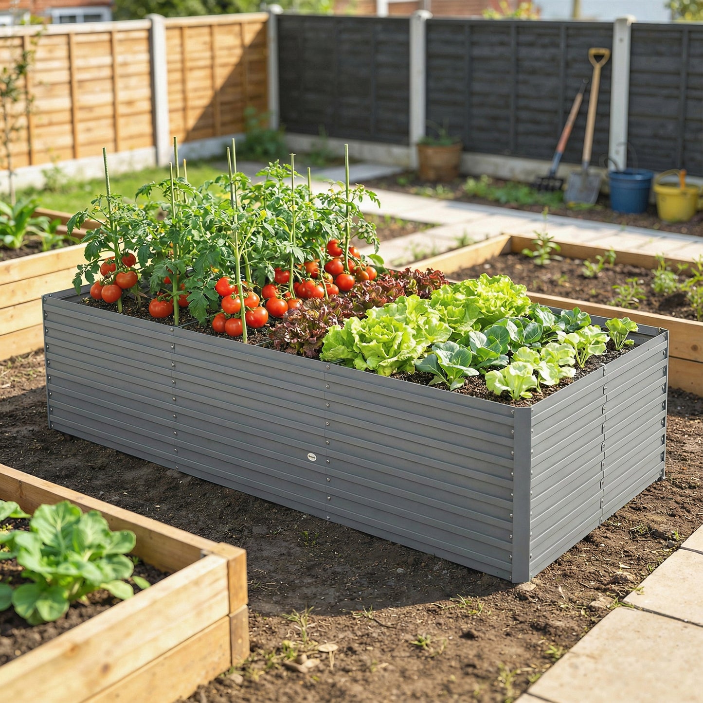 Outsunny 240x120x60cm Raised Garden Bed - Black Galvanized Planter
