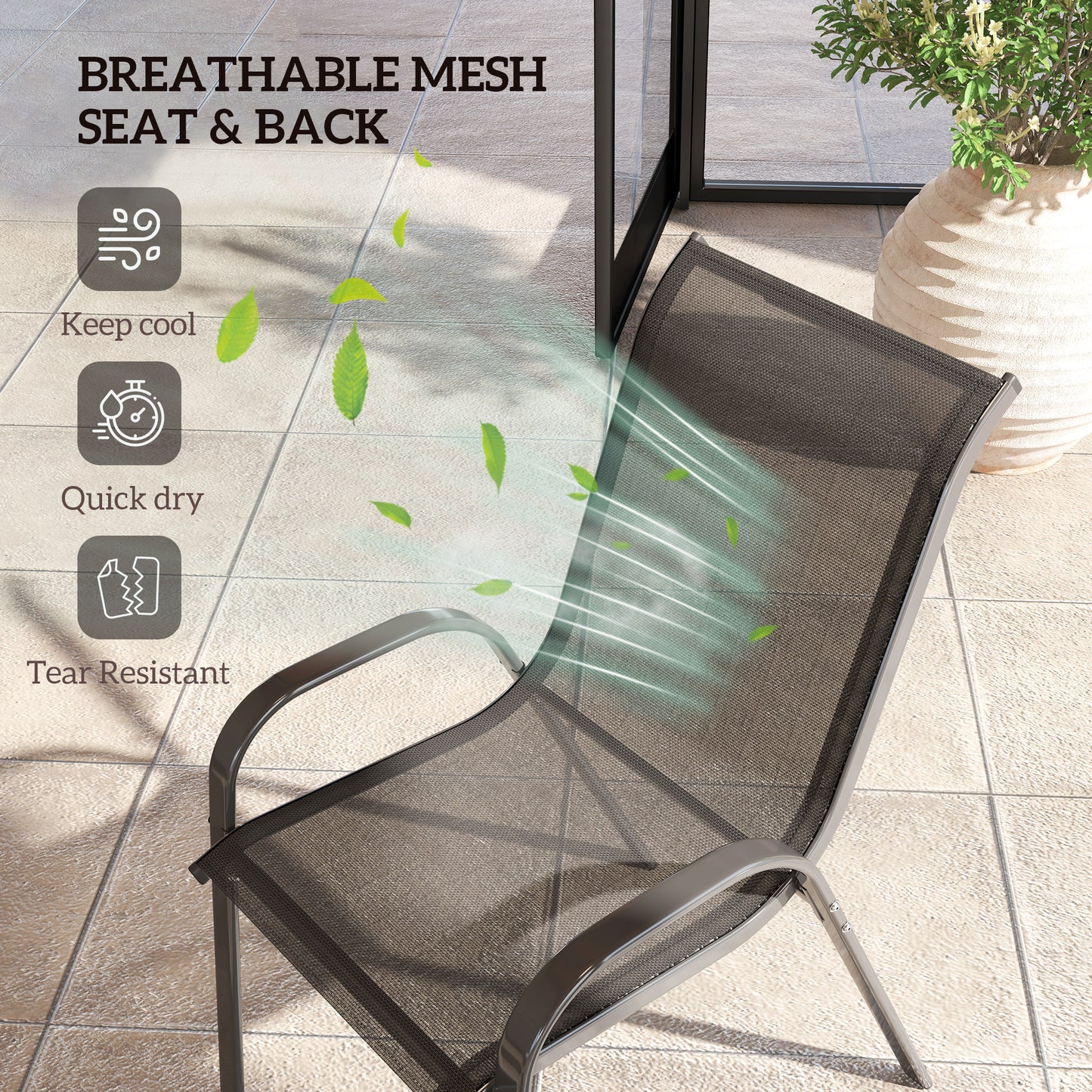 Chaises de patio empilables dossier haut filet respirant