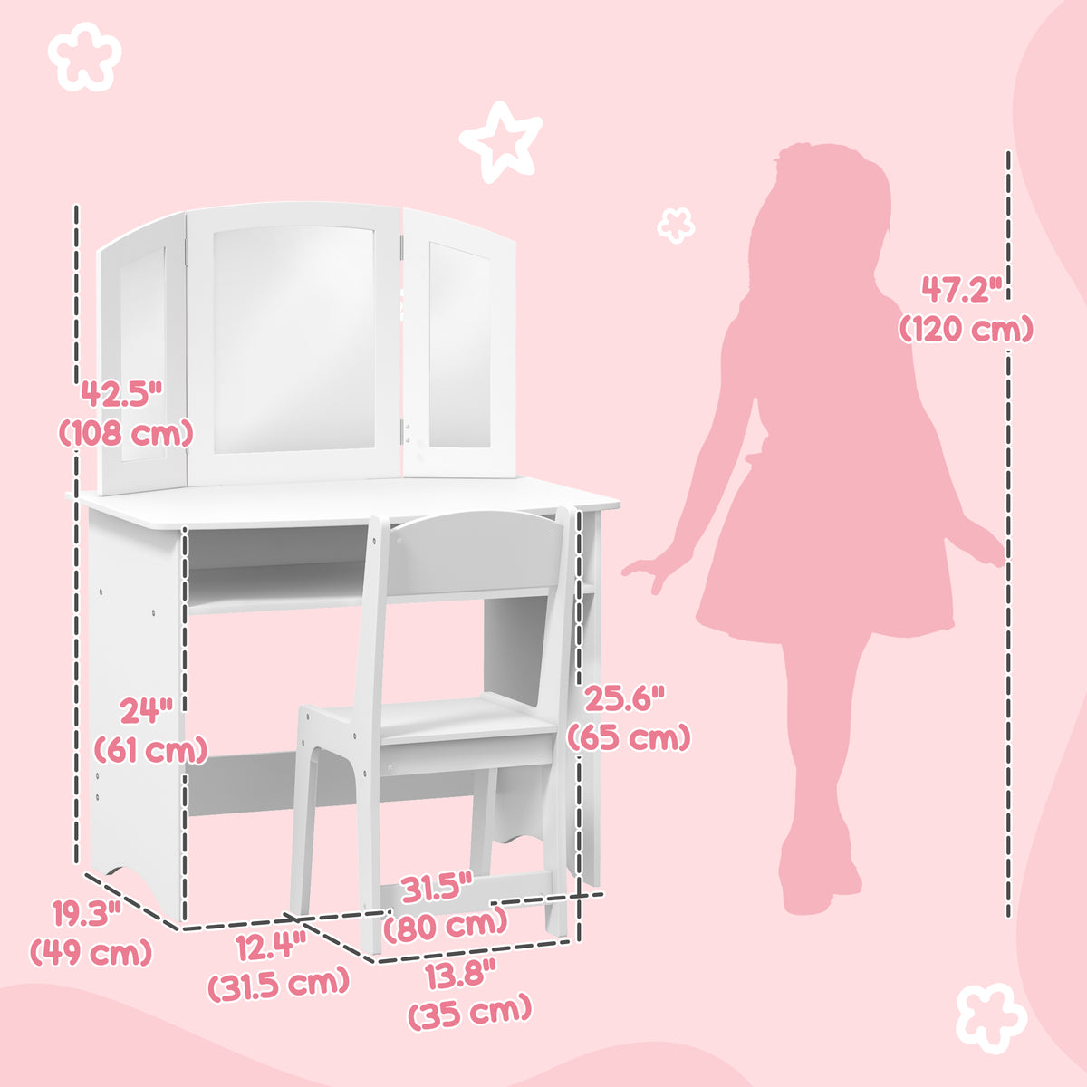 Coiffeuse pour enfants 2 en 1 avec miroir et tabouret