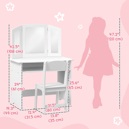 Coiffeuse pour enfants 2 en 1 avec miroir et tabouret