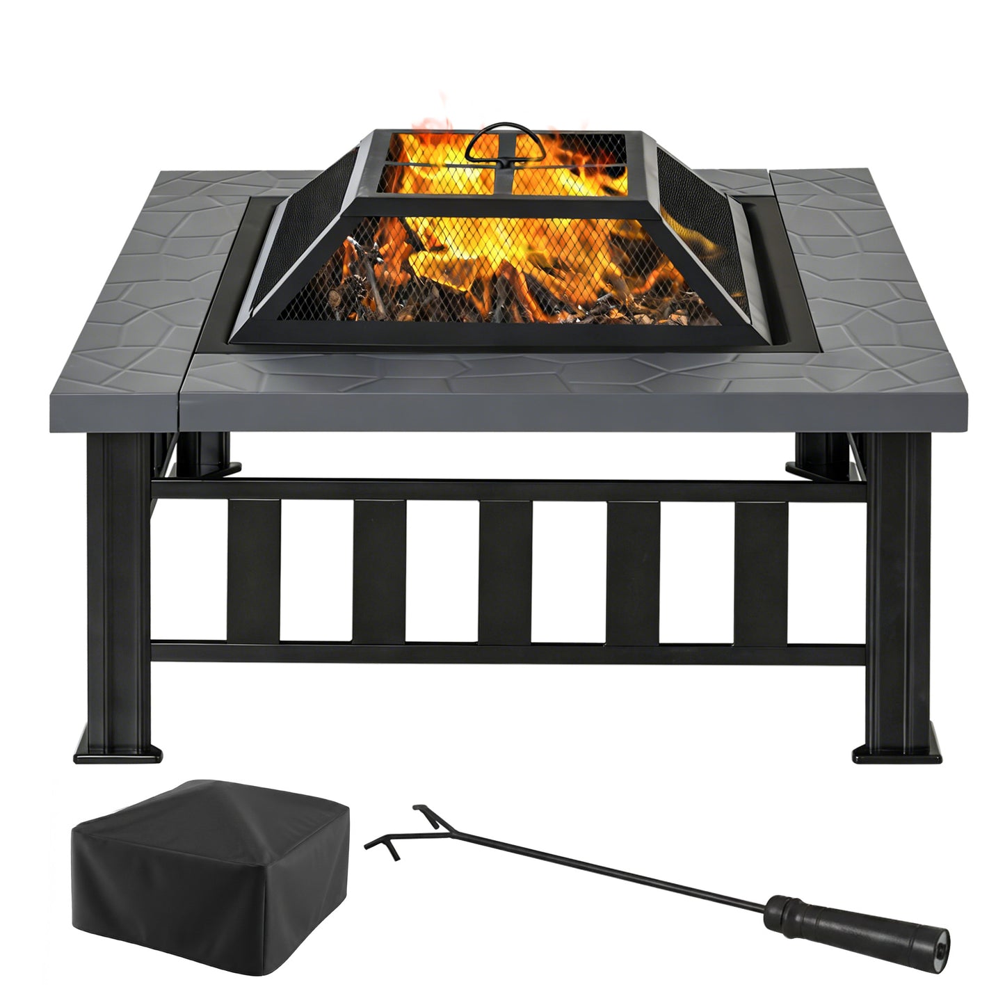 Foyer extérieur carré 86 cm acier avec couvercle