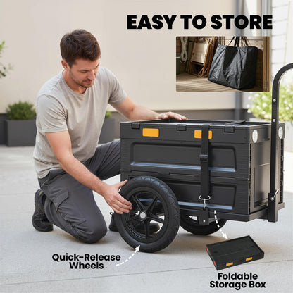 Remorque vélo cargo pliable avec couvercle et drapeau