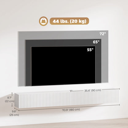Meuble TV mural flottant avec portes cannelées 180 cm