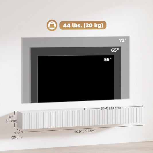 Meuble TV mural flottant avec portes cannelées 180 cm