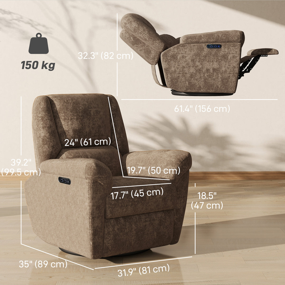 Fauteuil inclinable électrique pivotant et berçant en chenille
