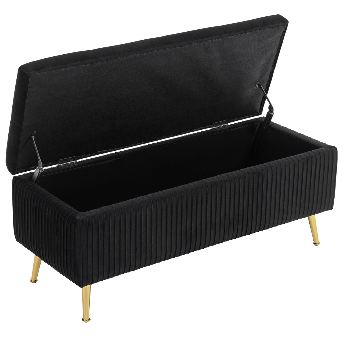 Banc coffre rembourré avec pieds dorés 109 cm