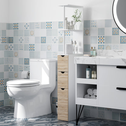 Meuble de rangement étroit pour salle de bains en bois