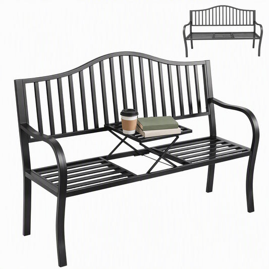 Banc de patio avec table rétractable — noir