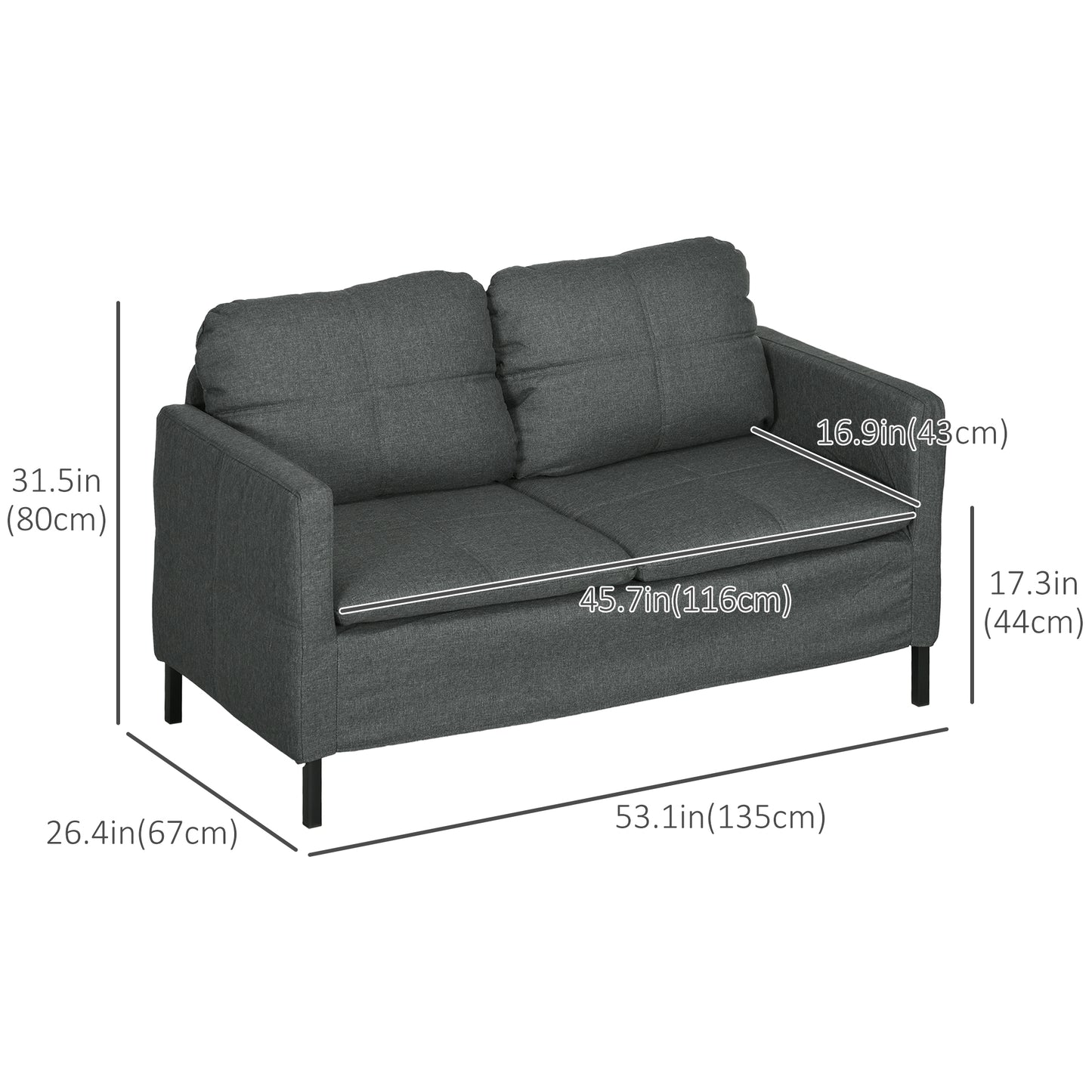 Canapé 2 places compact avec pieds en acier — foncé