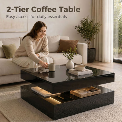 Table basse LED 2 niveaux haute brillance