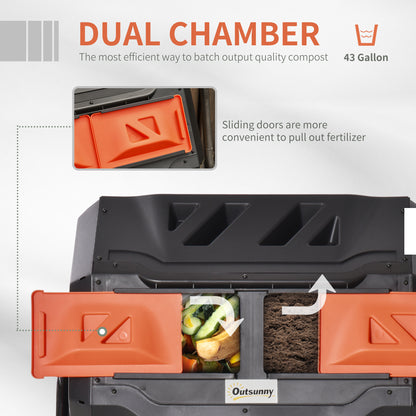 Composteur rotatif double chambre 43 gallons