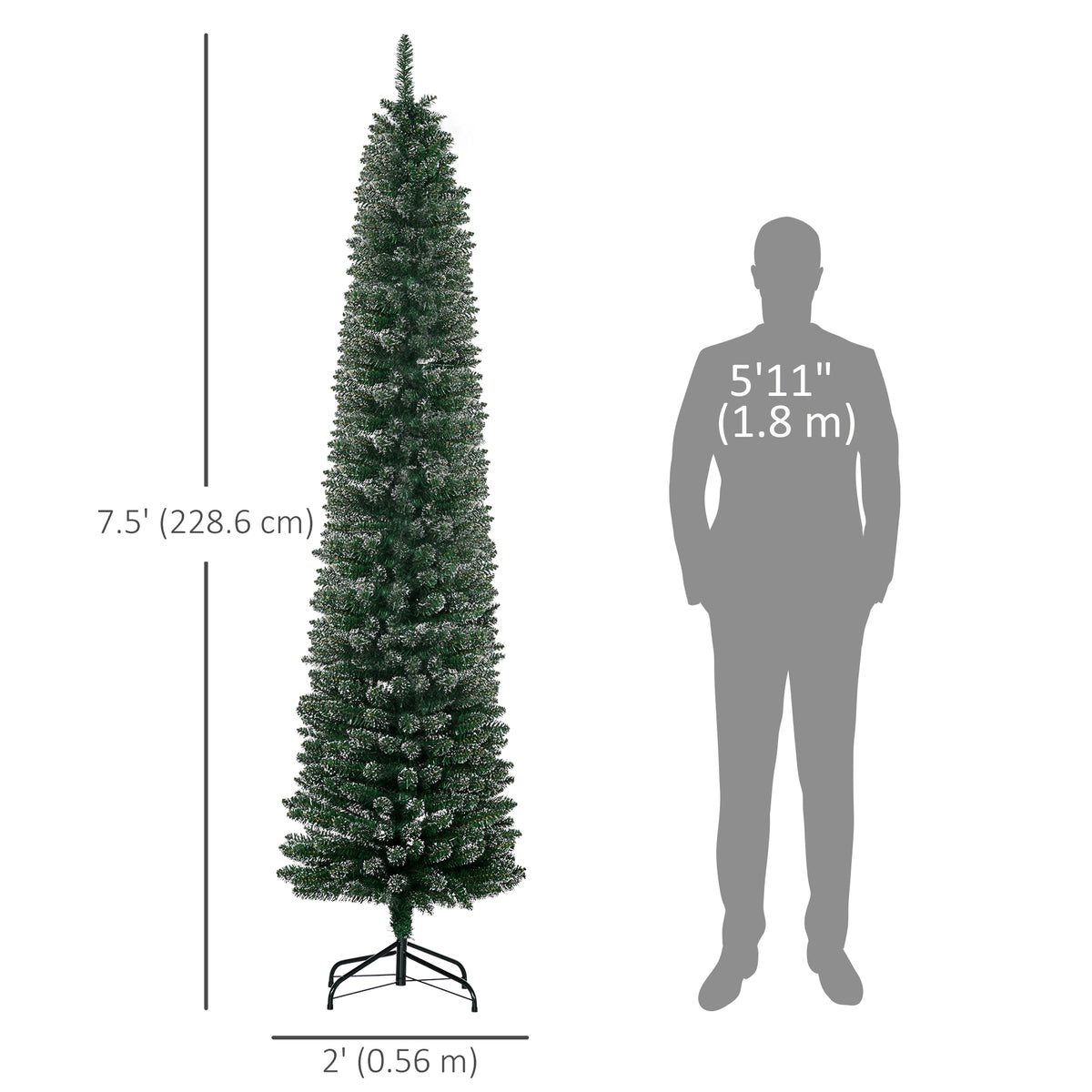Sapin de Noël crayon enneigé 180 cm
