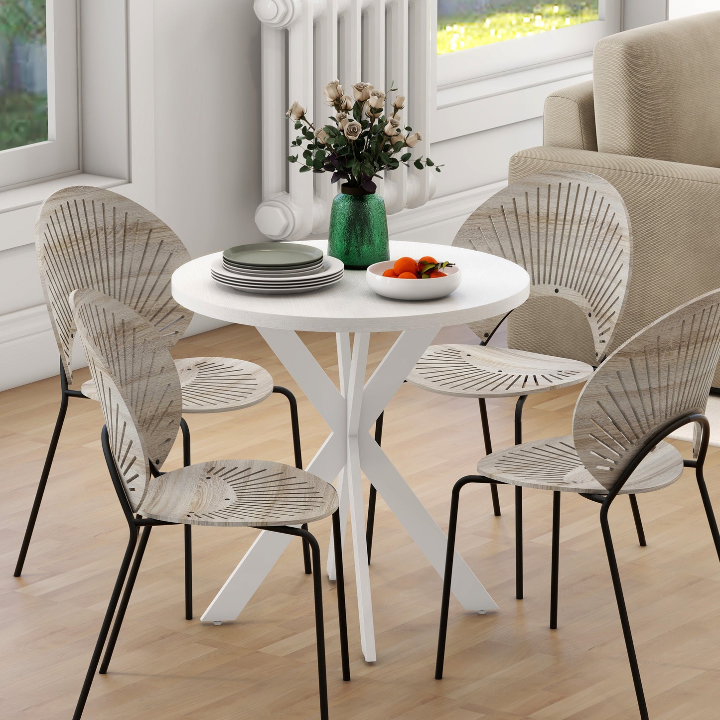 Table à manger ronde contemporaine 74 cm pieds croisés