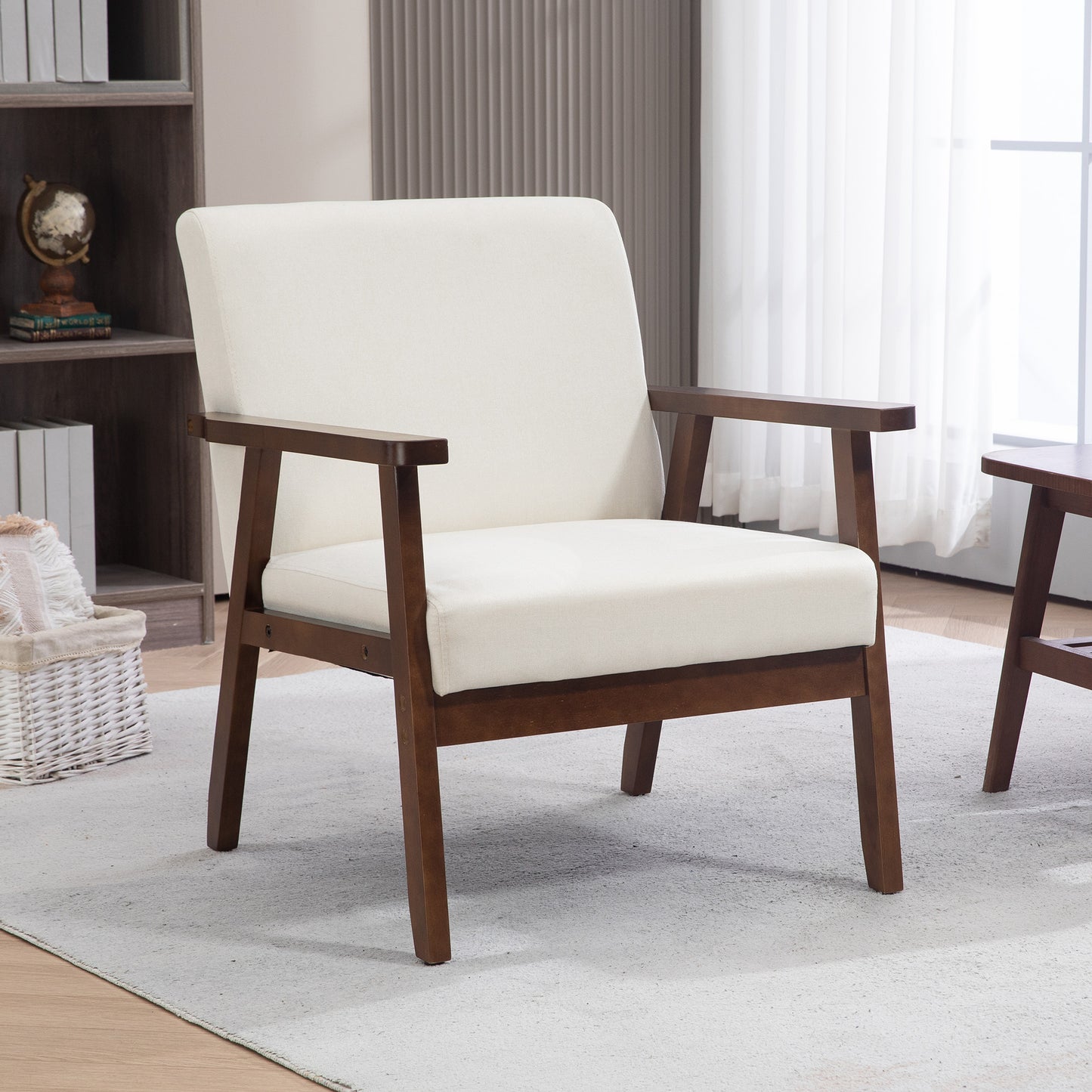 Fauteuil d'accent rembourré avec accoudoirs en bois