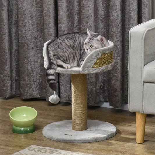 Arbre à chat compact griffoir jouet balle perchoir — gris
