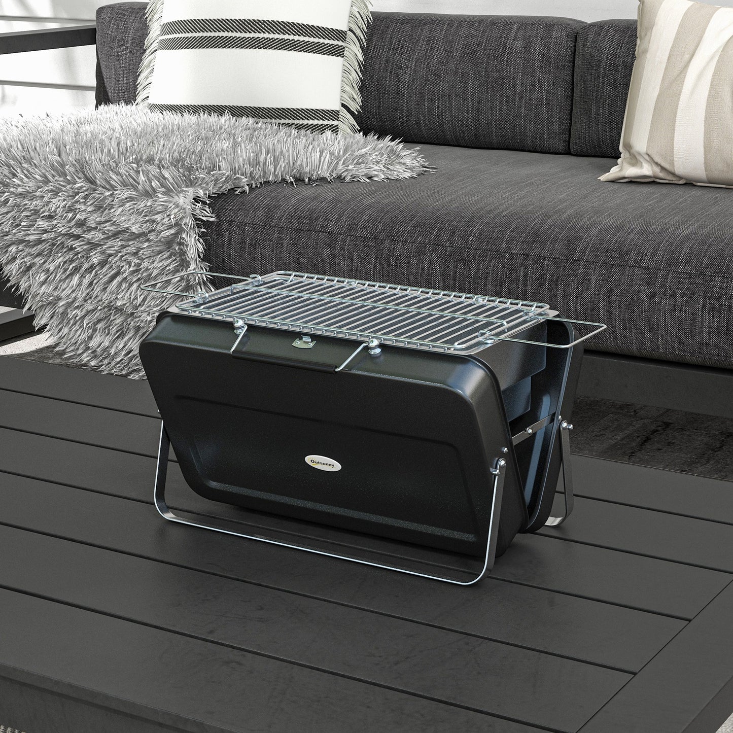 BBQ portable format valise métal charbon