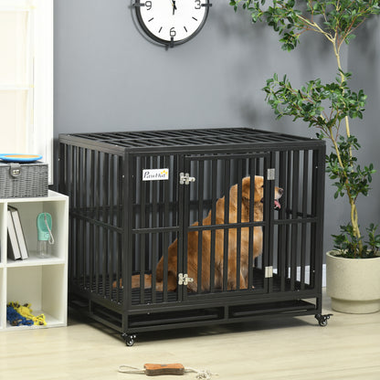 Cage pour chien en acier robuste 104 cm avec roulettes