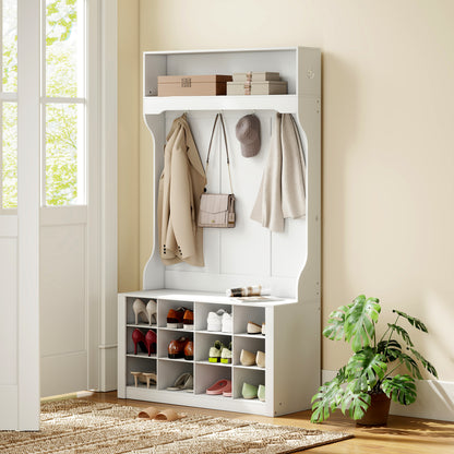 Hall tree 4-en-1 avec banc et 12 casiers à chaussures