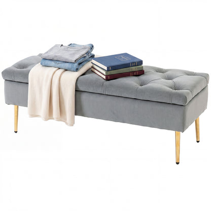 Banc coffre rembourré velours touffeté pieds dorés