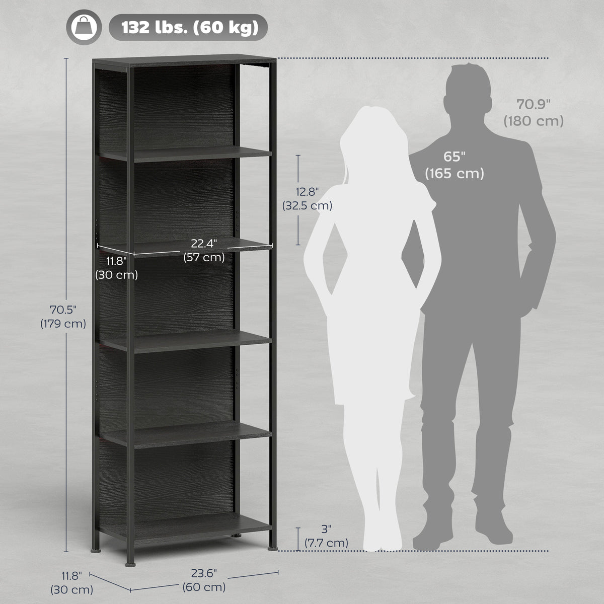 Bibliothèque autoportante 5 tablettes avec lumières LED
