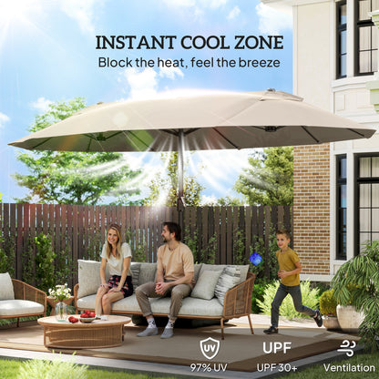 Parasol double toile 457 cm avec manivelle et base croisée