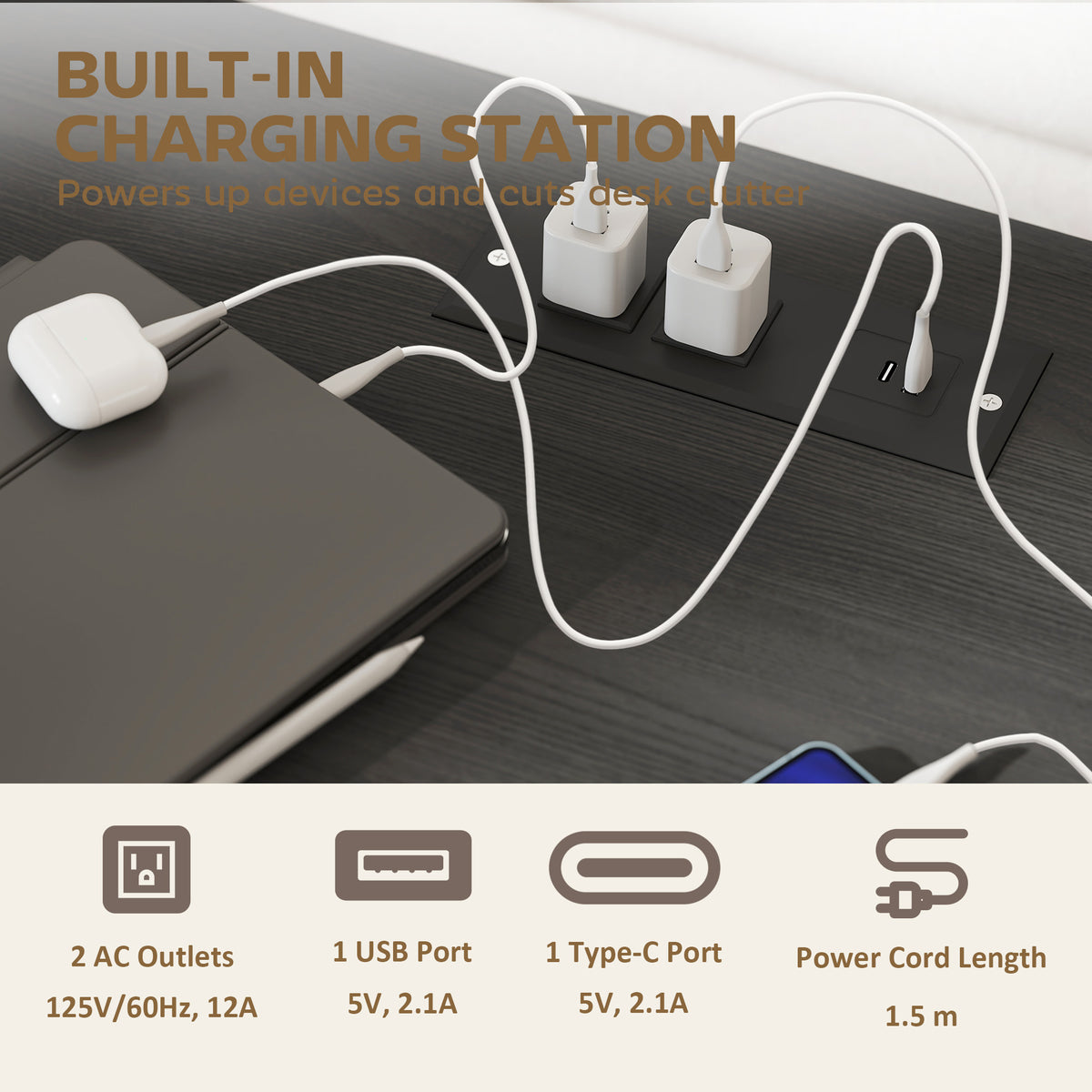 Caisson de bureau mobile verrouillable avec station de recharge