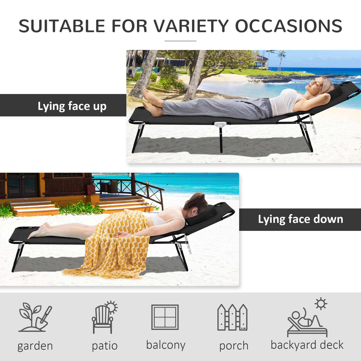 Chaise longue pliante avec trou visage ajustable