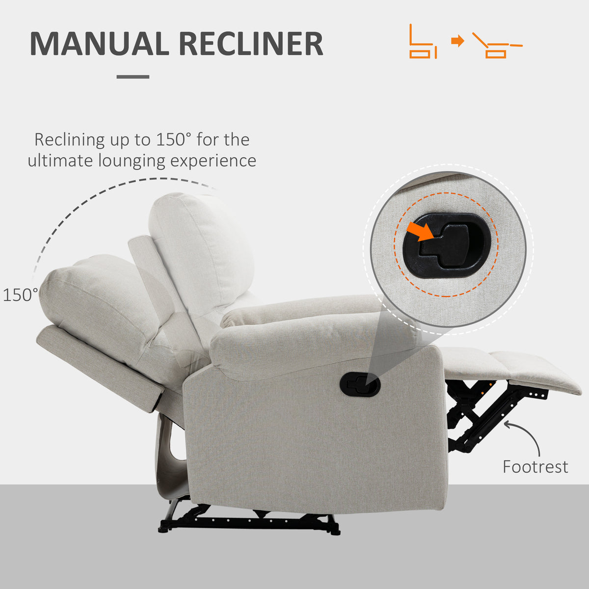Fauteuil inclinable manuel avec repose-pieds en lin