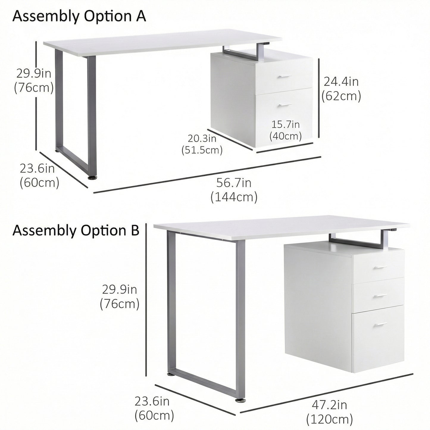 Bureau informatique tiroirs amovibles 47 po