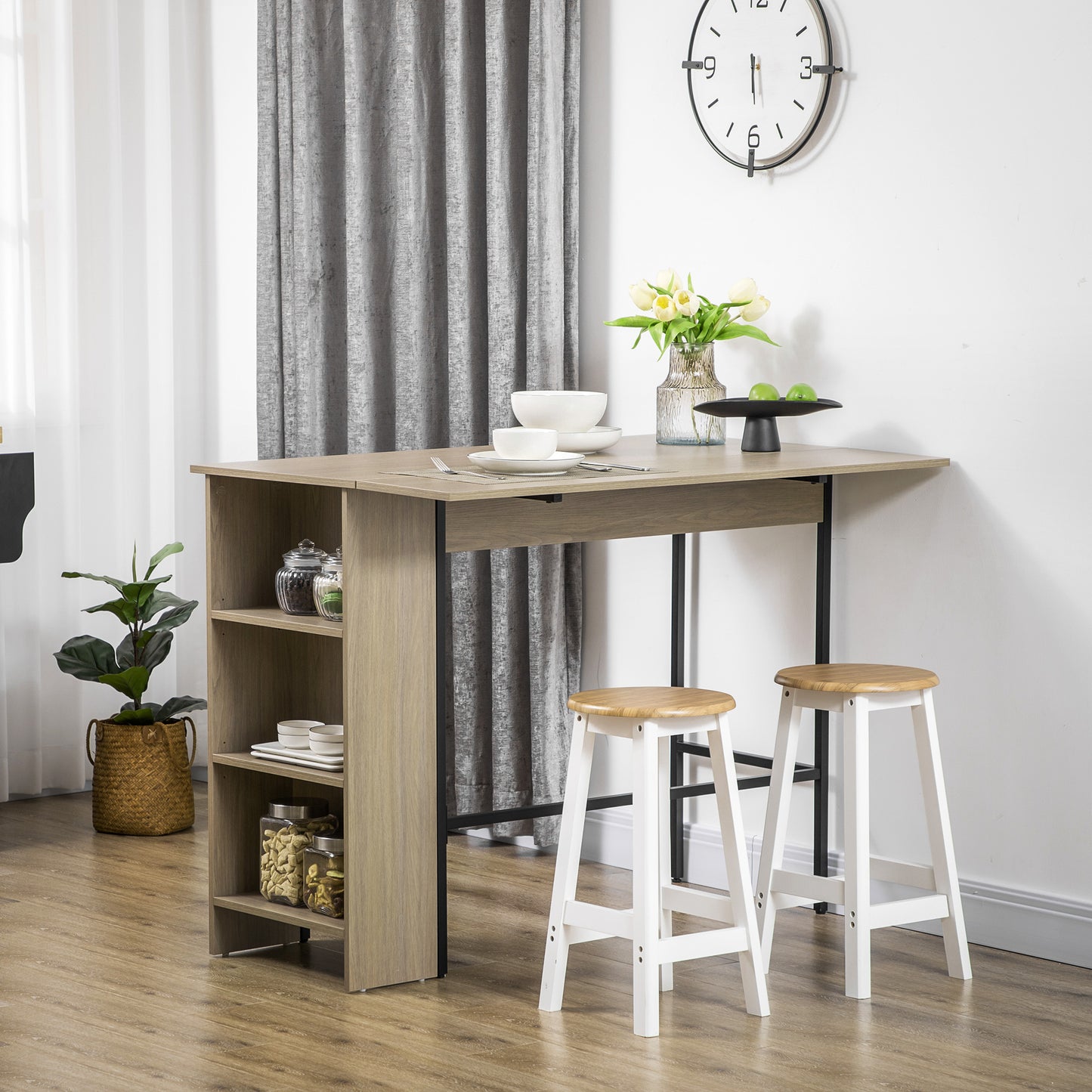 Table de bar extensible avec tablettes de rangement réglables