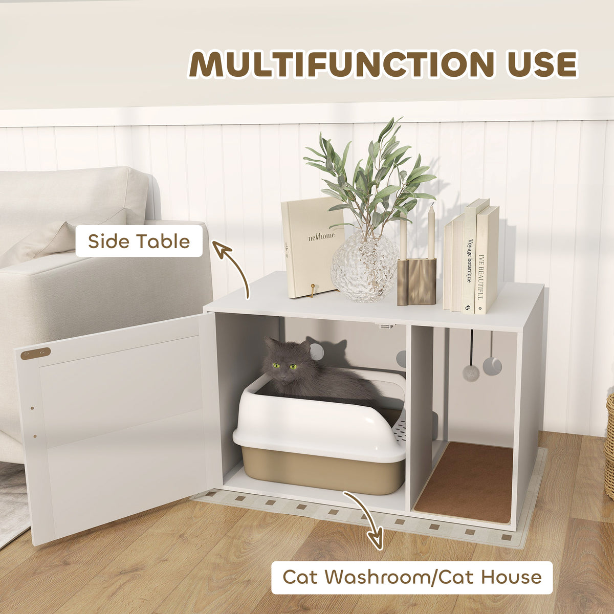 Meuble litière pour chat style boho