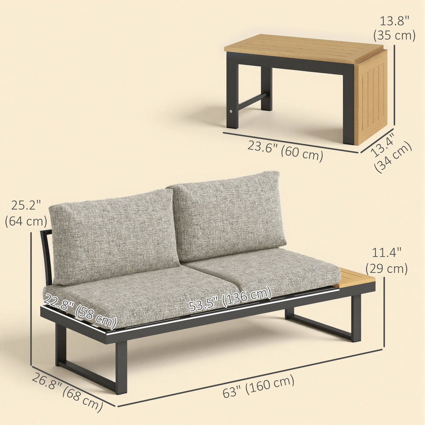 Ensemble patio sectionnel aluminium modulaire 3 pièces